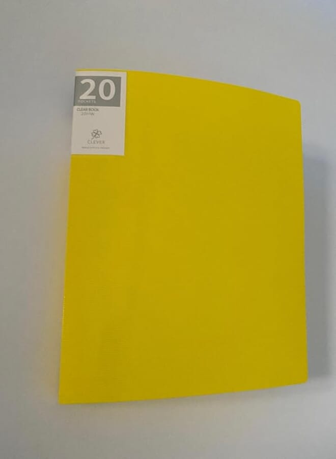 Clever 20 Crystal Clear Pockets Stripped Clear Book, A4 Size, Yellow
